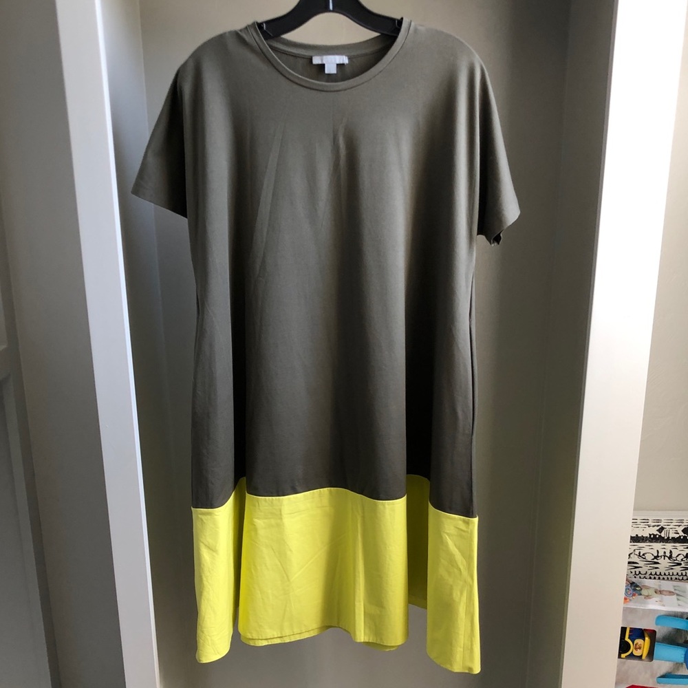 Olive and Yellow Colorblock T-Shirt Dress - Unbranded